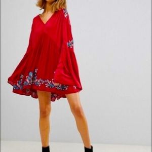 Free People Te Amo Embroidered Flare-Sleeve Boho Dress